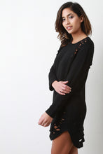 Destroyed French Terry Long Sleeves Dress
