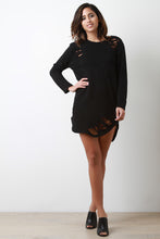 Destroyed French Terry Long Sleeves Dress