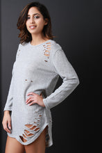 Destroyed French Terry Long Sleeves Dress