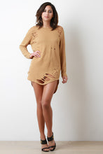Destroyed French Terry Long Sleeves Dress