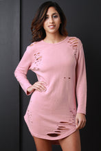 Destroyed French Terry Long Sleeves Dress