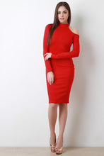 Stretchy Knit One Cold Shoulder Midi Dress