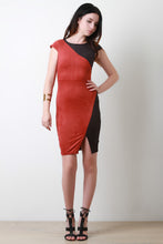 Color Panel Faux Suede Bodycon Dress