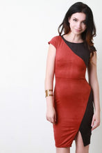 Color Panel Faux Suede Bodycon Dress