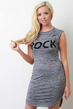 Distressed Melange Knit Rock Graphic Print Dress