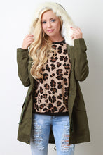 Faux Fur Trim Hooded Utility Jacket