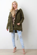 Faux Fur Trim Hooded Utility Jacket