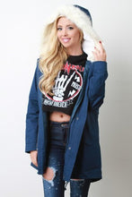 Faux Fur Trim Hooded Utility Jacket