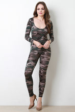 Camouflage Printed Long Sleeve Jumpsuit