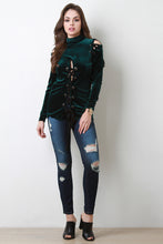 Soft Velvet Cold Shoulder Lace Up Top