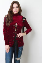 Soft Velvet Cold Shoulder Lace Up Top