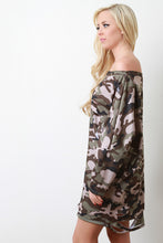 Camouflage Off The Shoulder Shift Dress