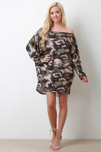 Camouflage Off The Shoulder Shift Dress