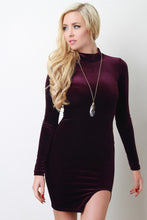 Long Sleeves Vent Slit Velvet Dress