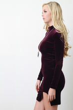 Long Sleeves Vent Slit Velvet Dress