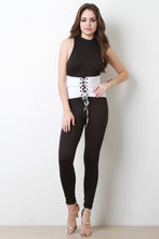 Stretch Knit Lace Up Corset Jumpsuit