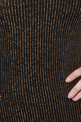 Two Tone Metallic Pinstriped Midi Dress