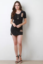 Distressed Mineral Wash Short Sleeve Mini Dress