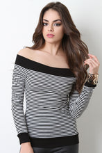 Ribbed Knit Off The Shoulder Thin Striped Top