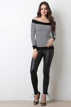 Ribbed Knit Off The Shoulder Thin Striped Top