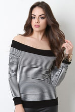 Ribbed Knit Off The Shoulder Thin Striped Top