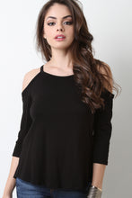 Cold Shoulder Button Accent Top