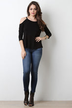 Cold Shoulder Button Accent Top