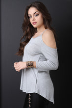 Cold Shoulder Button Accent Top