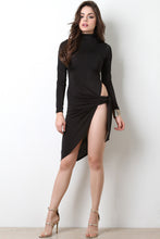 Side High Slit Turtle Neck Dress