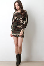 Camouflage Dolman Sleeve Knit Dress