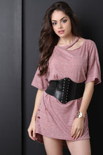 Corset Belted Distressed T-Shirt Dress