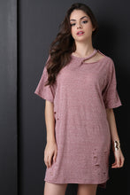 Corset Belted Distressed T-Shirt Dress