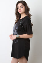 Lace Up Tiger Graphic Print Sweater Dress