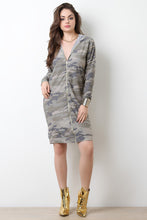 Terry Knit Hooded Camouflage Sweater Dress