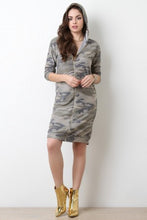 Terry Knit Hooded Camouflage Sweater Dress