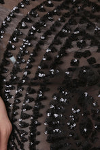 Patterned Sequin Long Sleeves Open Back Cocktail Dress