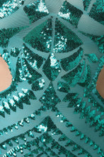 Patterned Sequin Long Sleeves Open Back Cocktail Dress