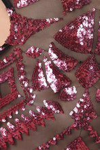 Patterned Sequin Long Sleeves Open Back Cocktail Dress