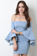 Off the Shoulder Ruffle Sleeves Denim Dress