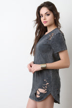 Casual Distressed Mineral Wash Tee Dress