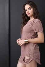 Casual Distressed Mineral Wash Tee Dress