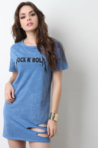 Rock N Roll Distressed Mineral Wash T-Shirt Dress