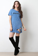 Rock N Roll Distressed Mineral Wash T-Shirt Dress