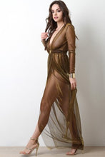 Metallic Semi-Sheer Deep V Maxi Dress