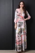 Mixed Print Long Sleeve Surplice Maxi Dress