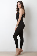 Sleeveless Ringlet Caged Yoke Halter Jumpsuit