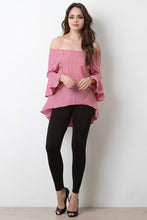 Gingham Print Bell Sleeves Open Back Blouse Top