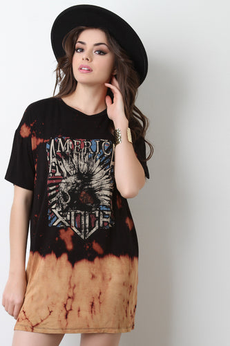 America Rock Graphic Print Bleach T-Shirt Dress