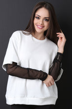 Boxy Terry Knit Semi-Sheer Sleeve Top