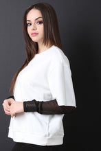 Boxy Terry Knit Semi-Sheer Sleeve Top